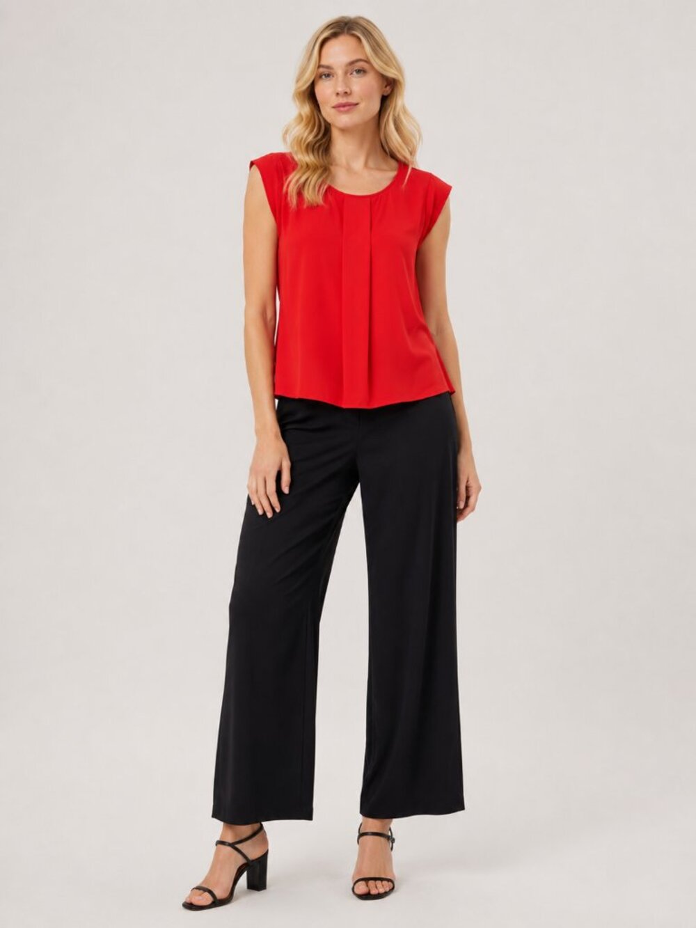 TAHARI Center Pleat Cap Sleeve Blouse Scarlet Red Large #A4328